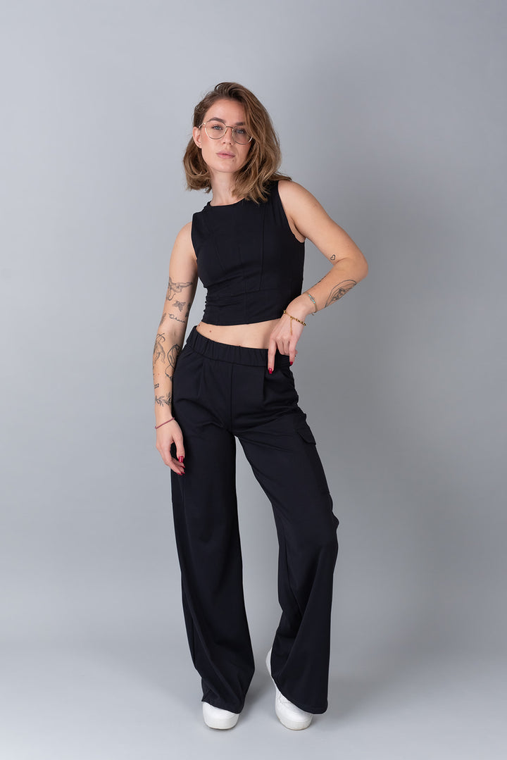 black office cargo pants front